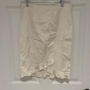 Bebe Cream Pencil Skirt with Ruffle Detail